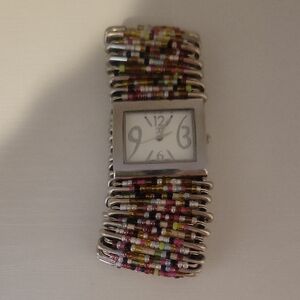 Colorful Beaded Women's quartz movement stainless back pin Watch